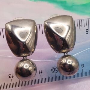 Retro 90s Drop Earrings Silver Plate Bead
